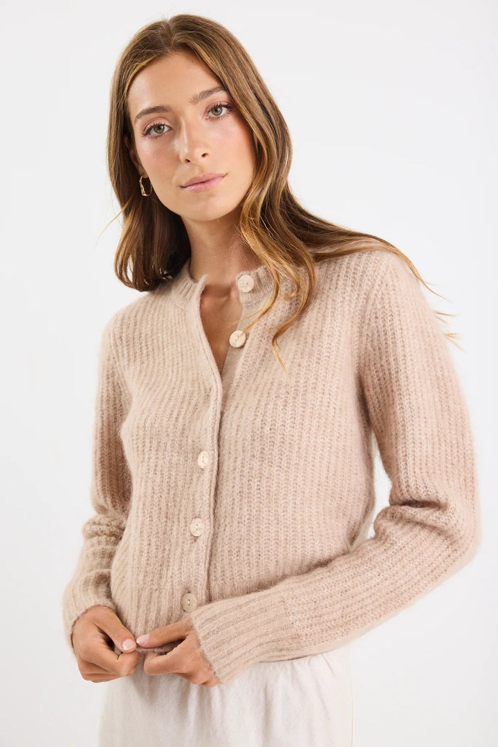 Highlight Biscuit Mohair Blend Crewneck Cardigan - Chillis & More NZ