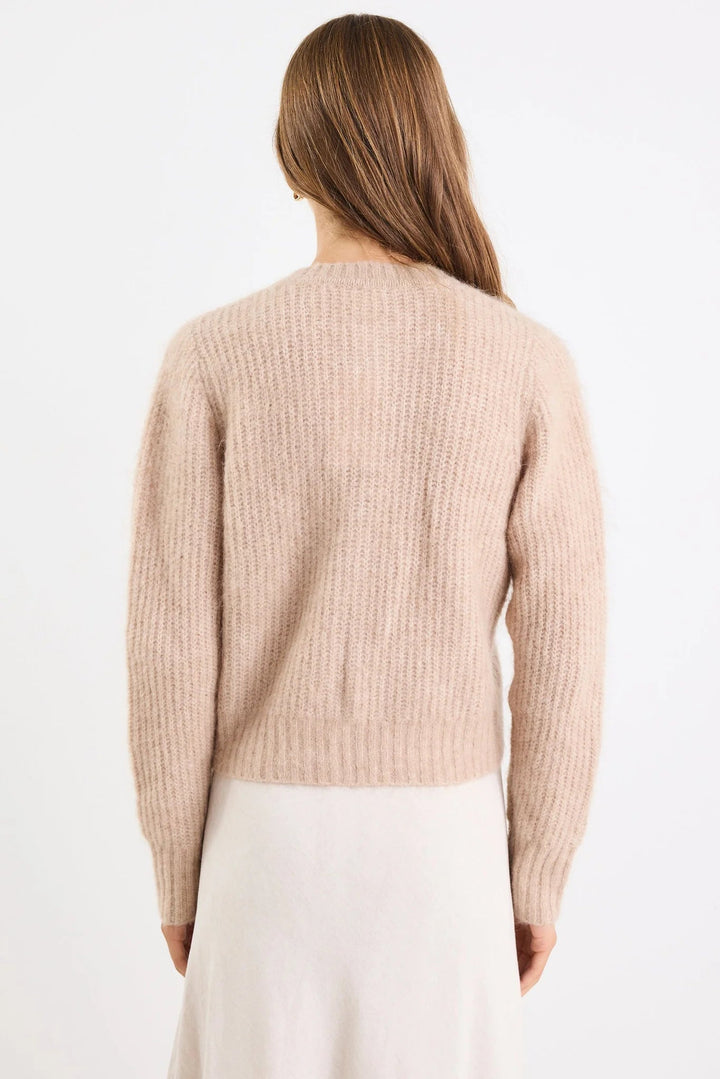 Highlight Biscuit Mohair Blend Crewneck Cardigan - Chillis & More NZ