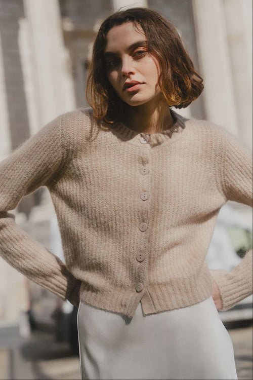 Highlight Biscuit Mohair Blend Crewneck Cardigan - Chillis & More NZ