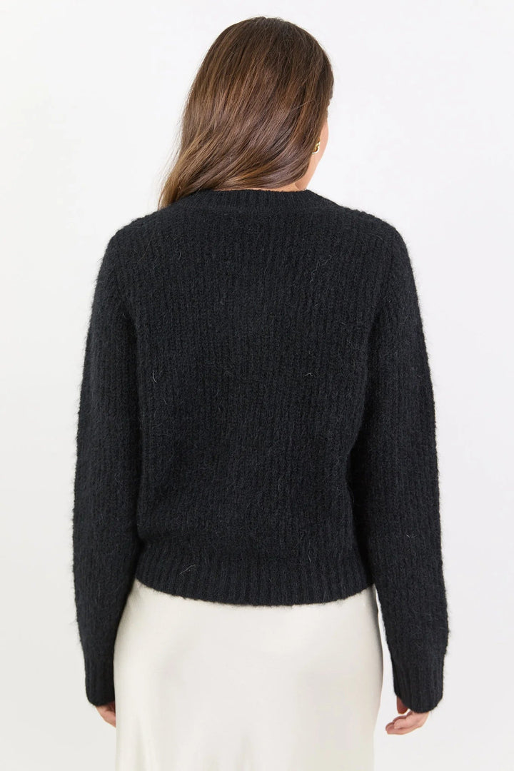 Highlight Black Mohair Blend Crewneck Cardigan - Chillis & More NZ