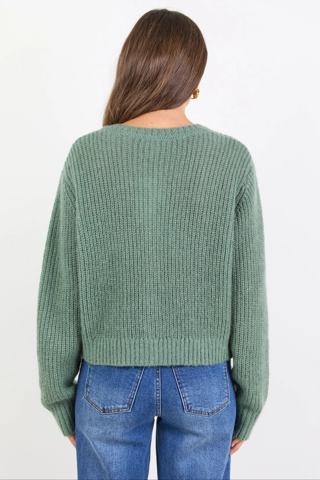 Highlight Sage Mohair Blend Crewneck Cardigan - Chillis &amp; More NZ
