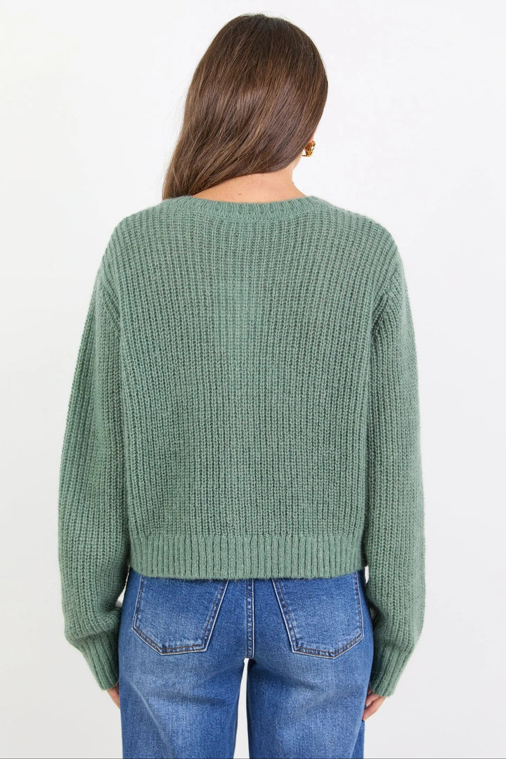 Highlight Sage Mohair Blend Crewneck Cardigan - Chillis &amp; More NZ