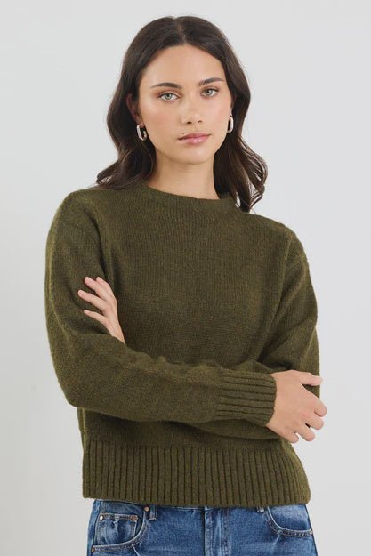 Huddle Khaki High Neck Knit Jumper - Chillis & More NZ