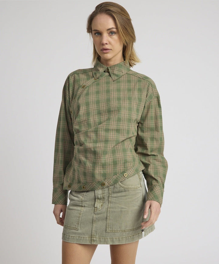 Hunter Asymmetrical Cotton Plaid Shirt - Chillis & More NZ