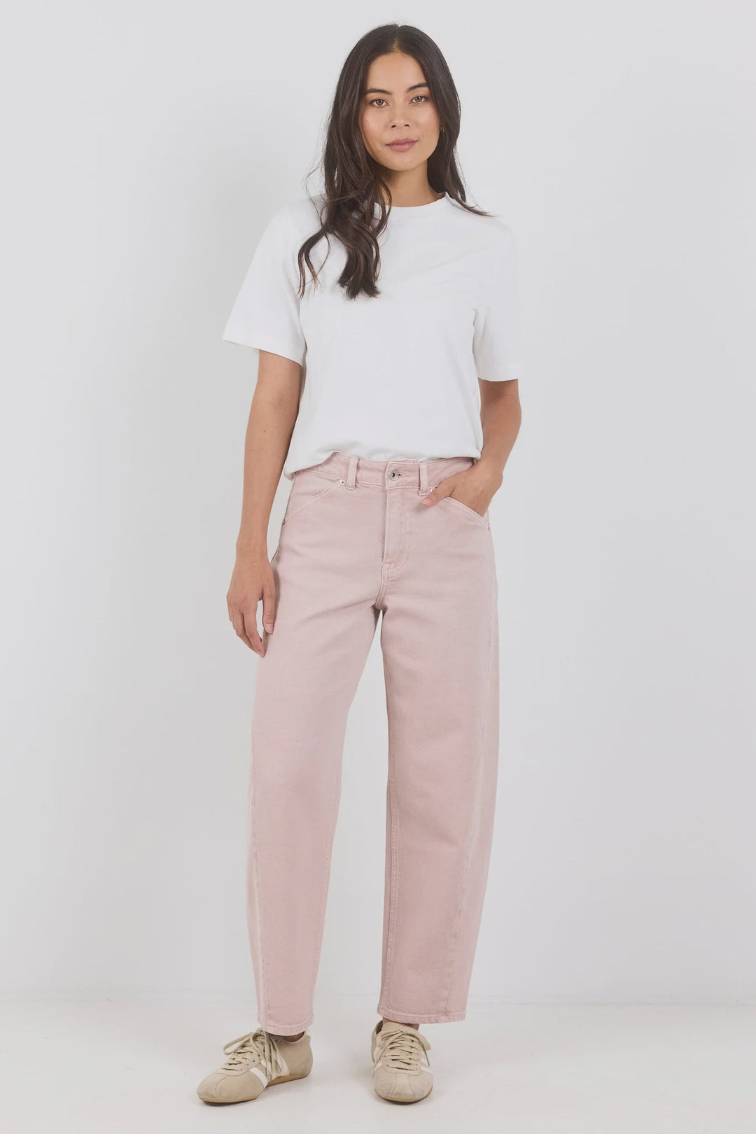 Idolise Pale Pink Stretch Soft Barrel Jean - Chillis & More NZ