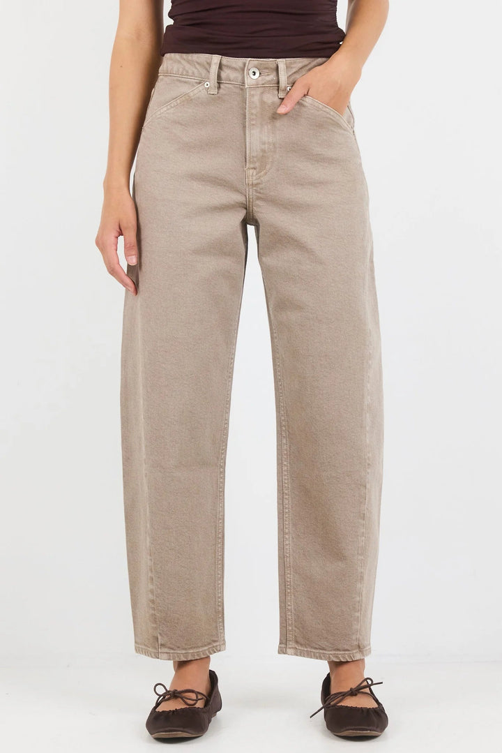 Idolise Taupe Stretch Soft Barrel Jean - Chillis & More NZ