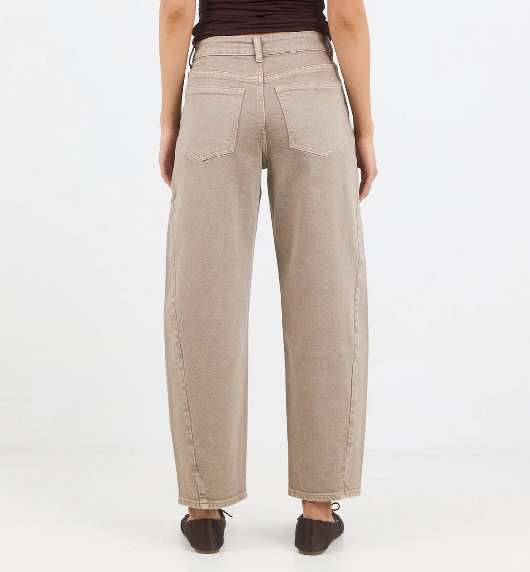 Idolise Taupe Stretch Soft Barrel Jean - Chillis & More NZ