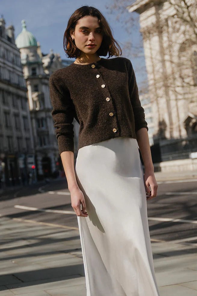 Imprint Chocolate Soft Knit Crewneck Cardigan - Chillis &amp; More NZ
