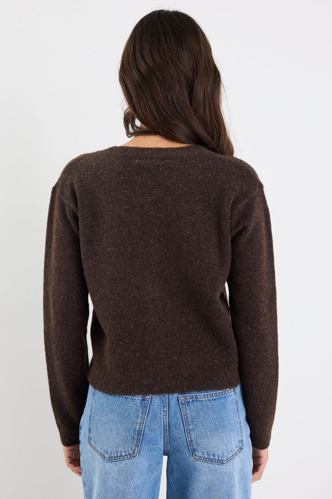 Imprint Chocolate Soft Knit Crewneck Cardigan - Chillis &amp; More NZ