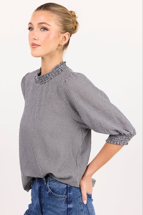Influential Black Grey Mini Gingham High Neck Top - Chillis & More NZ