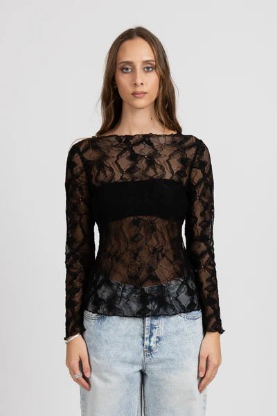 Iris Long Sleeve Top - Black - Chillis & More NZ