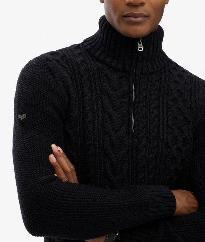 Jacob Cable Knit Half Zip - Eclipse Navy - Chillis & More NZ
