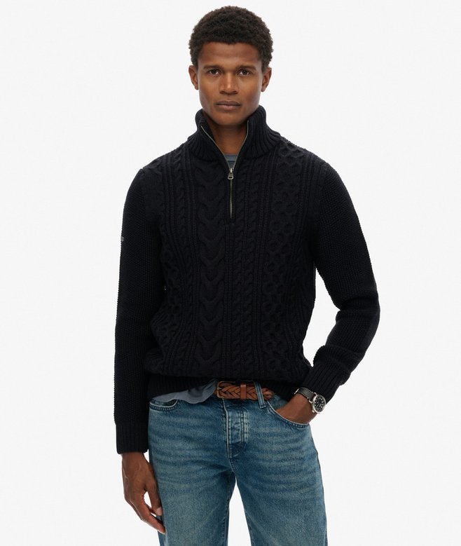 Jacob Cable Knit Half Zip - Eclipse Navy - Chillis & More NZ