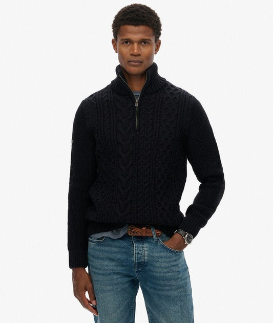 Jacob Cable Knit Half Zip - Eclipse Navy - Chillis & More NZ