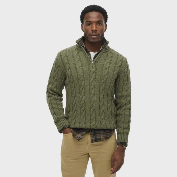 Jacob Cable Knit Half Zip - Moss Green - Chillis & More NZ