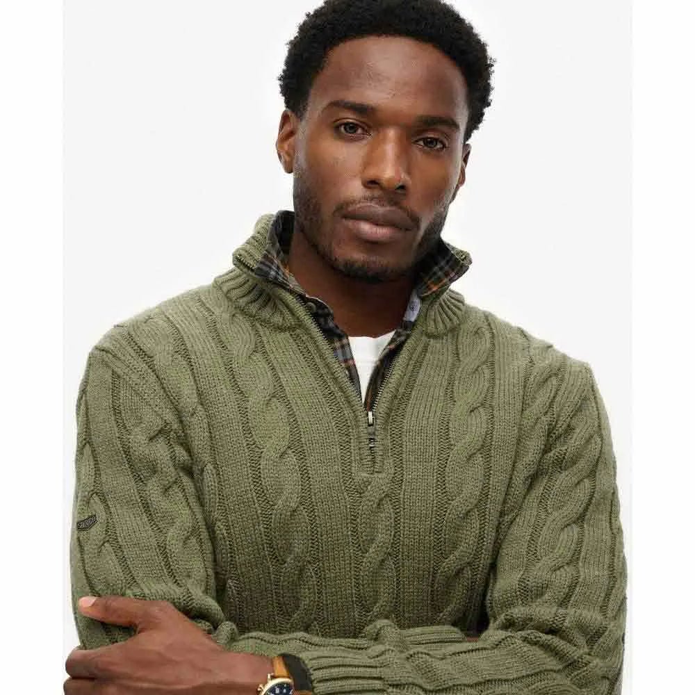 Jacob Cable Knit Half Zip - Moss Green - Chillis & More NZ