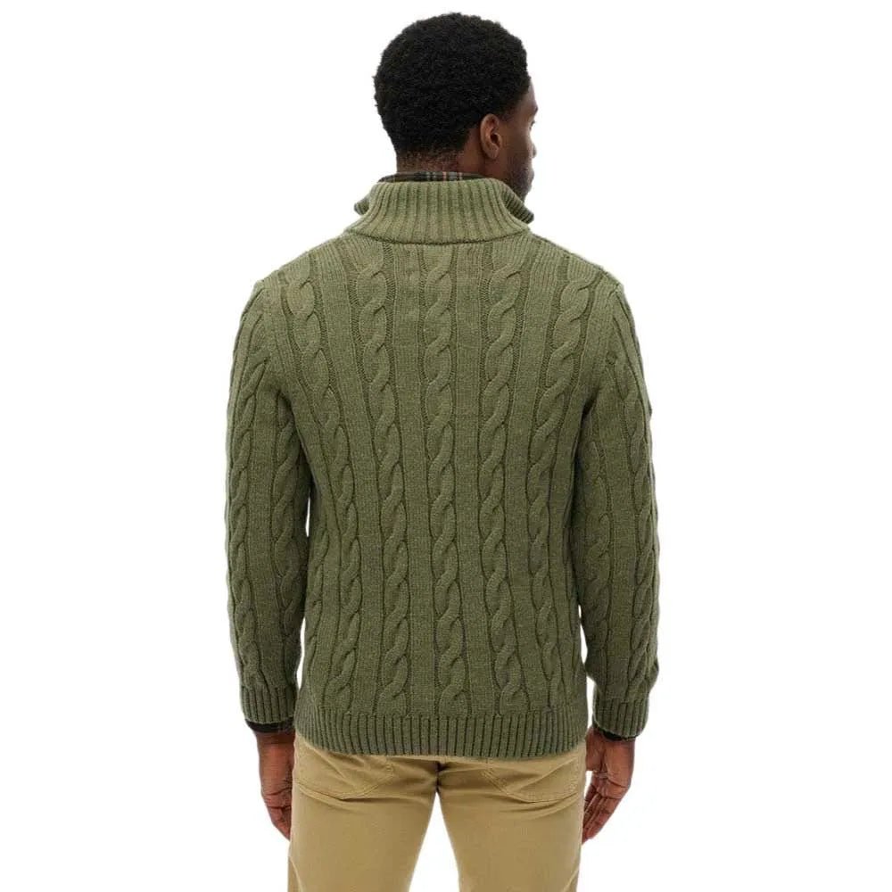 Jacob Cable Knit Half Zip - Moss Green - Chillis & More NZ