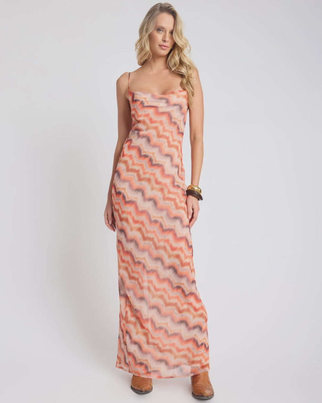 Jagger Sheer Slip Maxi Dress - Sunset Chevron - Chillis & More NZ