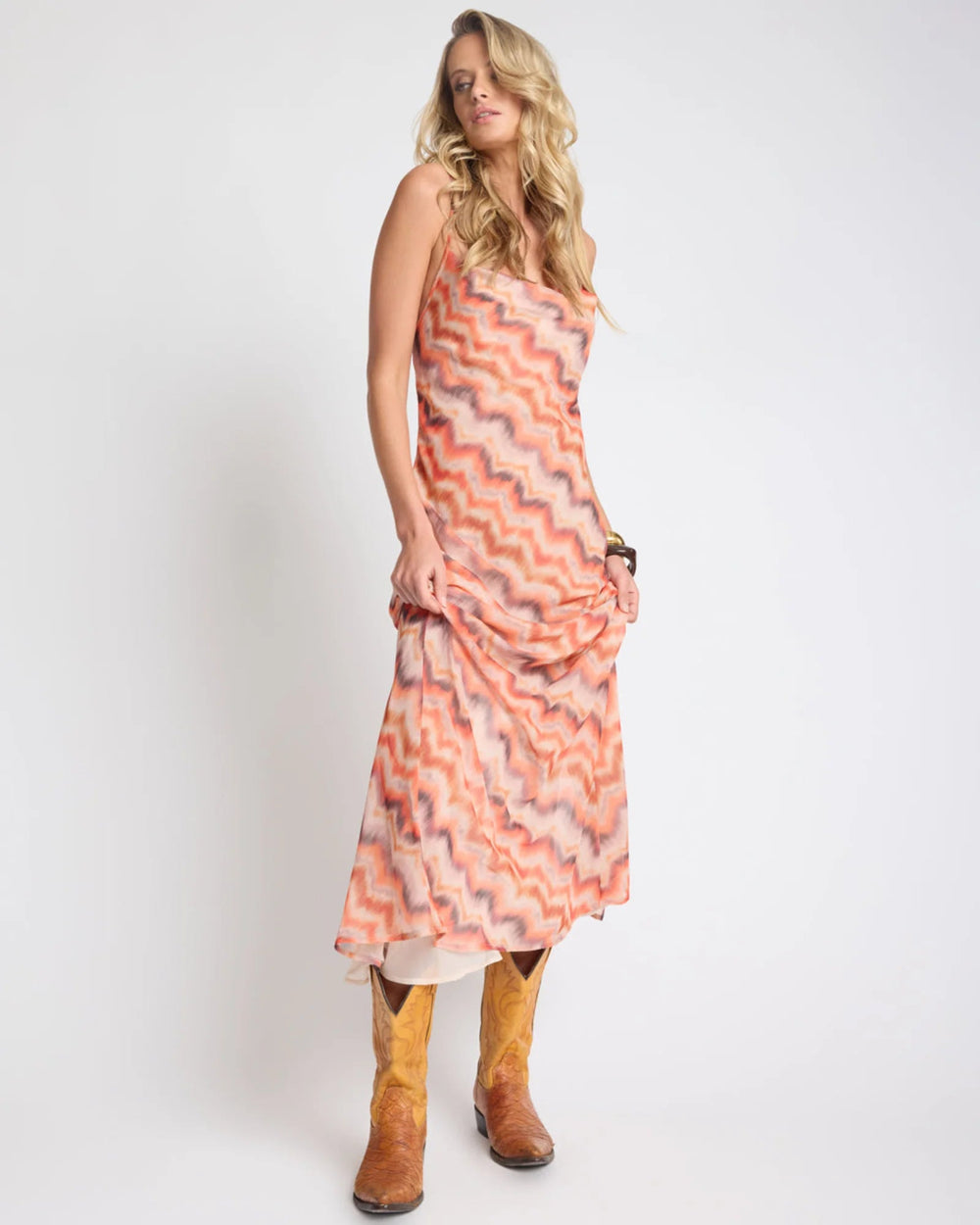 Jagger Sheer Slip Maxi Dress - Sunset Chevron - Chillis & More NZ