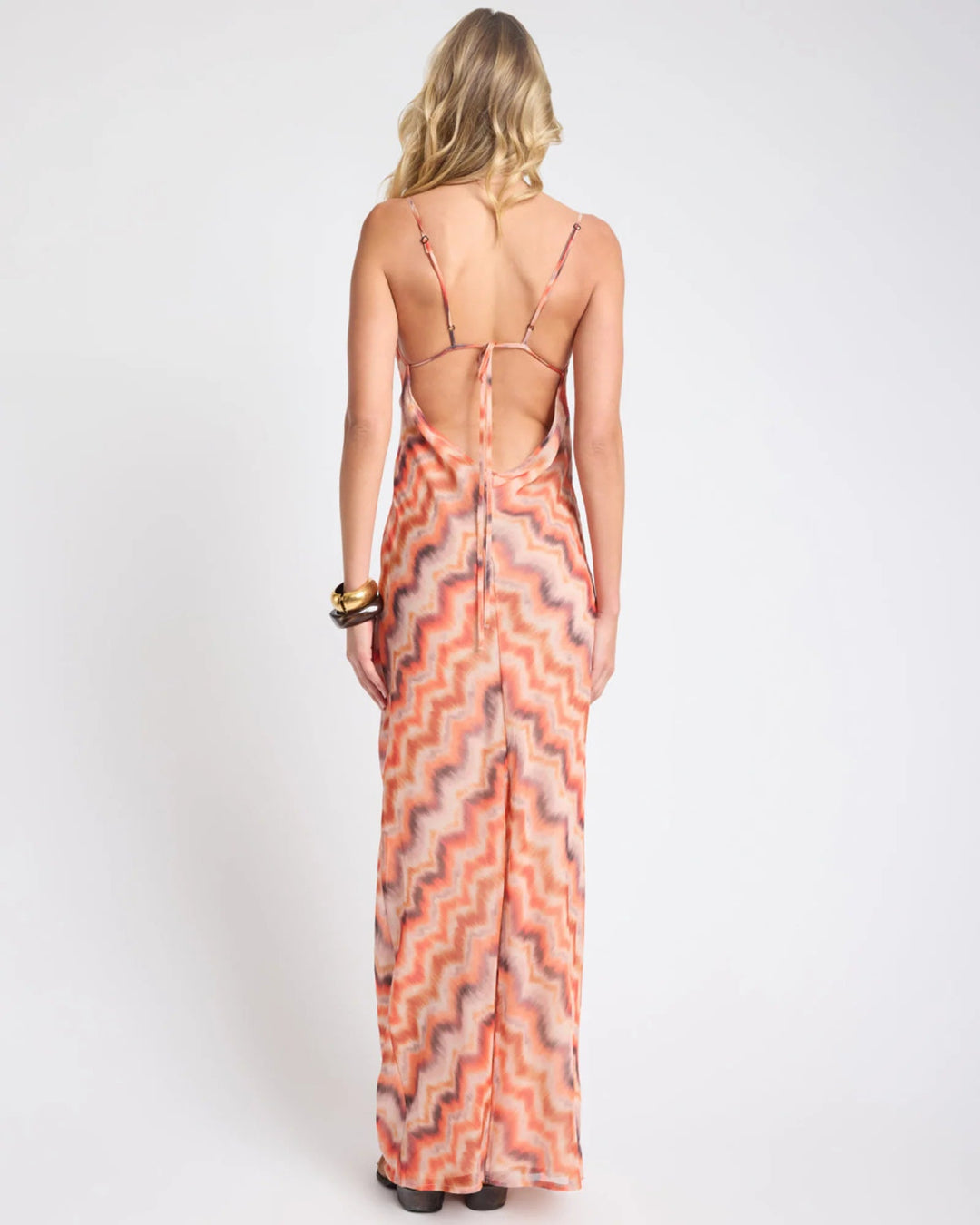Jagger Sheer Slip Maxi Dress - Sunset Chevron - Chillis & More NZ