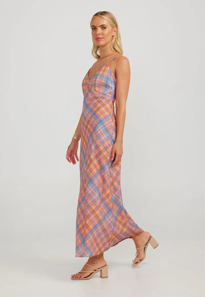 Kiera Maxi Dress - Peachy Check - Chillis & More NZ