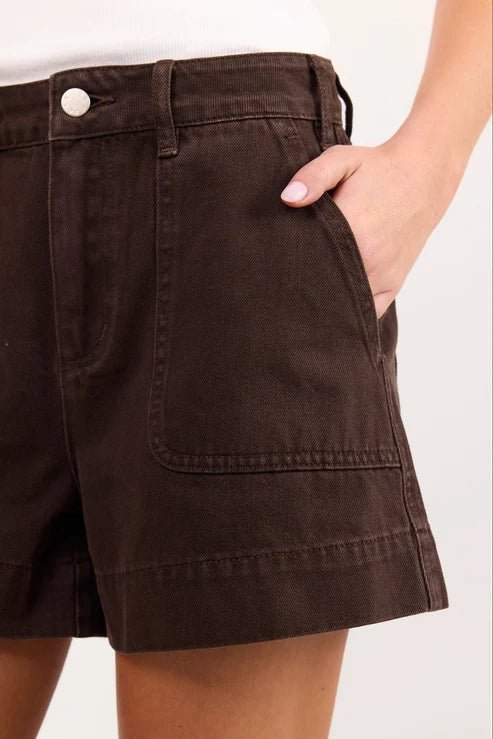 Kindly Dark Chocolate Pocket Front Denim Short - Chillis & More NZ