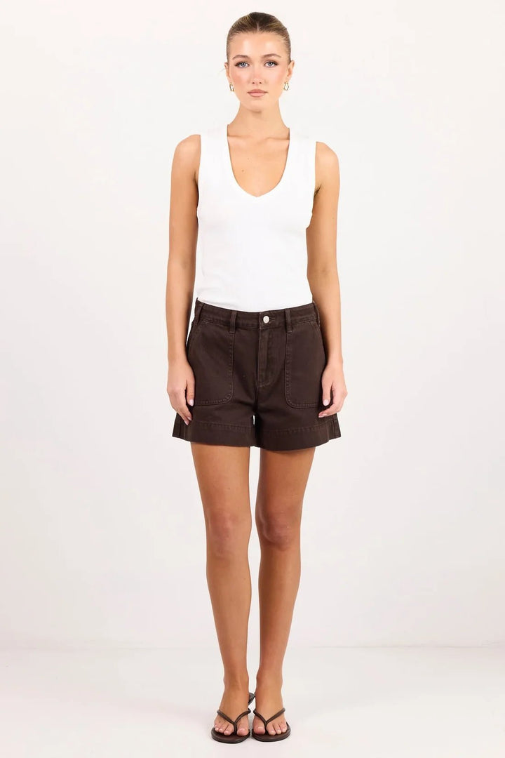 Kindly Dark Chocolate Pocket Front Denim Short - Chillis & More NZ