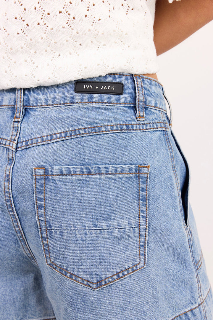 Kindly Mid Blue Pocket Front Denim Short - Chillis & More NZ