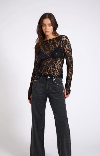 Wednesday Lace Long Sleeve Top - Black