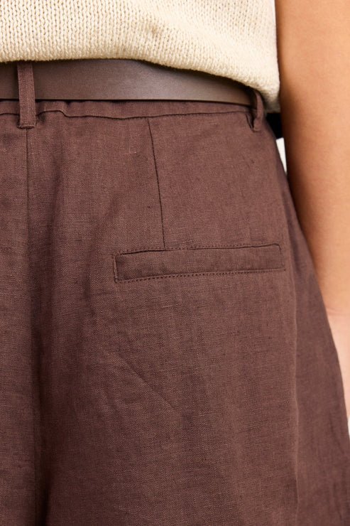 Literal Dark Chocolate Linen Pleat Front Short - Chillis & More NZ