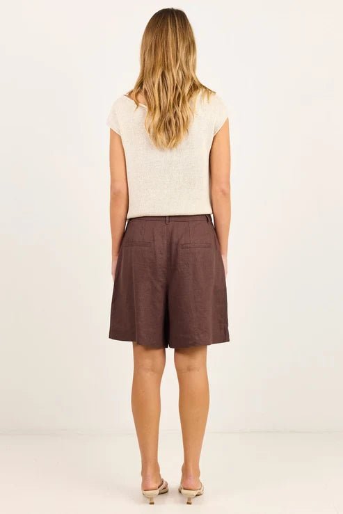 Literal Dark Chocolate Linen Pleat Front Short - Chillis & More NZ