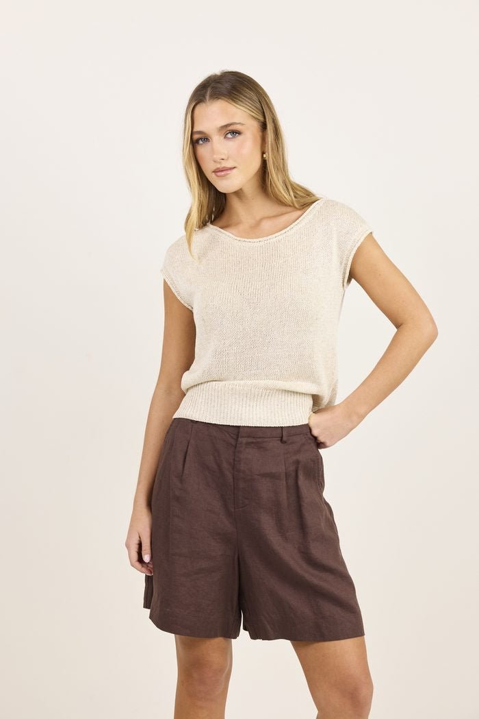 Literal Dark Chocolate Linen Pleat Front Short - Chillis & More NZ