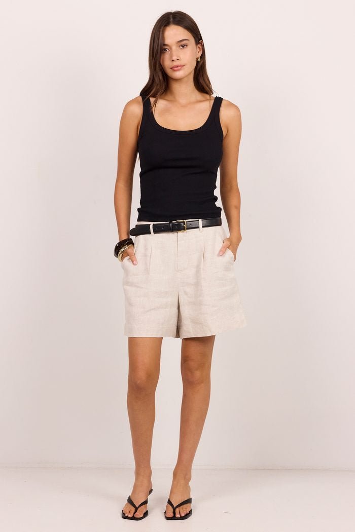 Literal Natural Linen Pleat Front Short - Chillis & More NZ