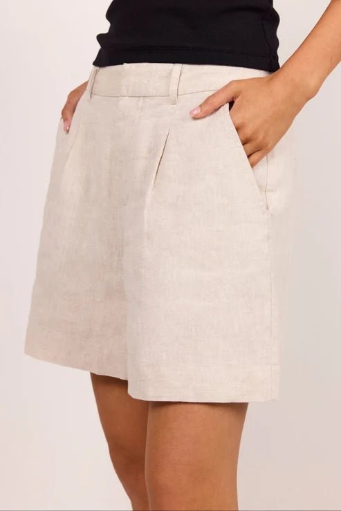 Literal Natural Linen Pleat Front Short - Chillis & More NZ