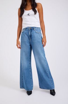 Love Machines Mid Waist Super Wide Leg Denim Jeans - Bright Blue - Chillis & More NZ