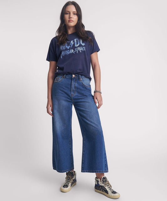 Love Machines Super Wide Leg Cropped Jeans - Deep Pacifica - Chillis & More NZ