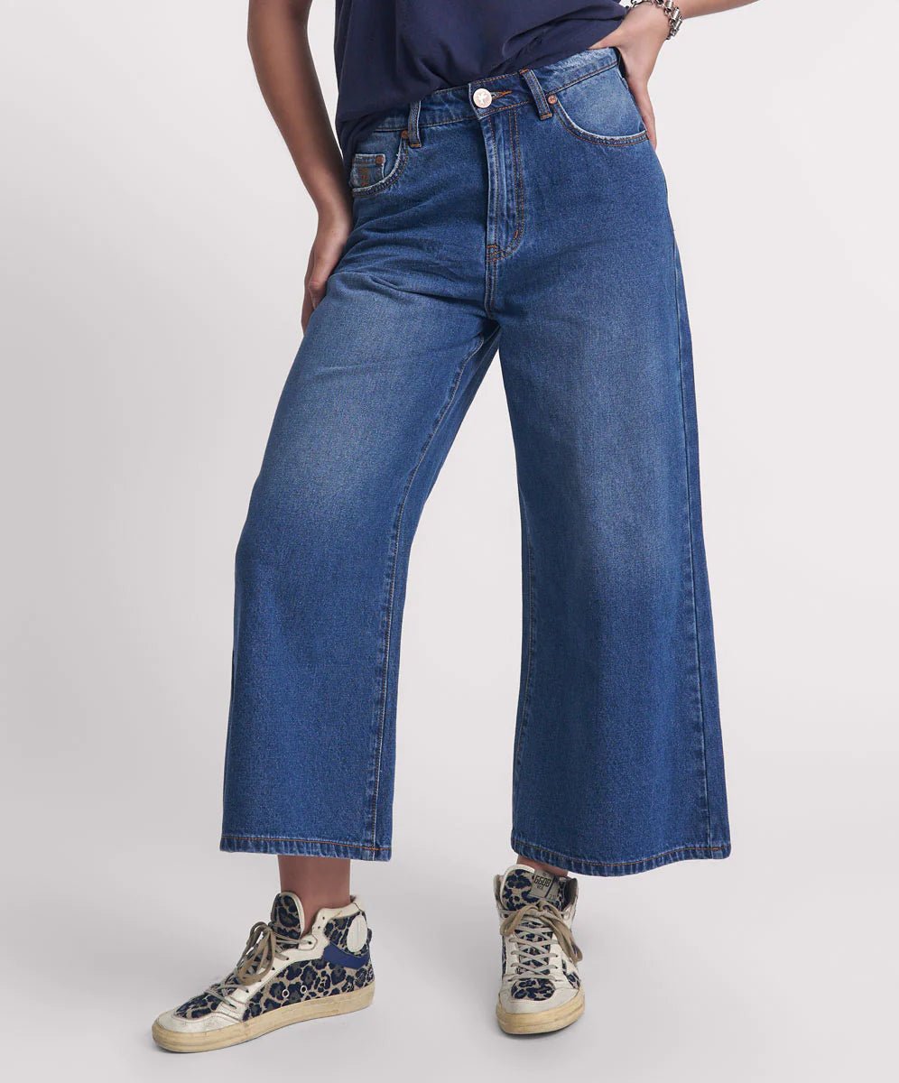 Love Machines Super Wide Leg Cropped Jeans - Deep Pacifica - Chillis & More NZ