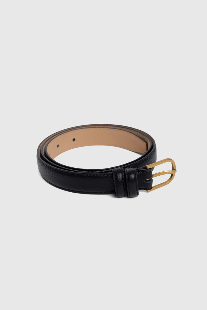 Luna Black Leather Matte Gold Buckle Belt - Black - Chillis & More NZ
