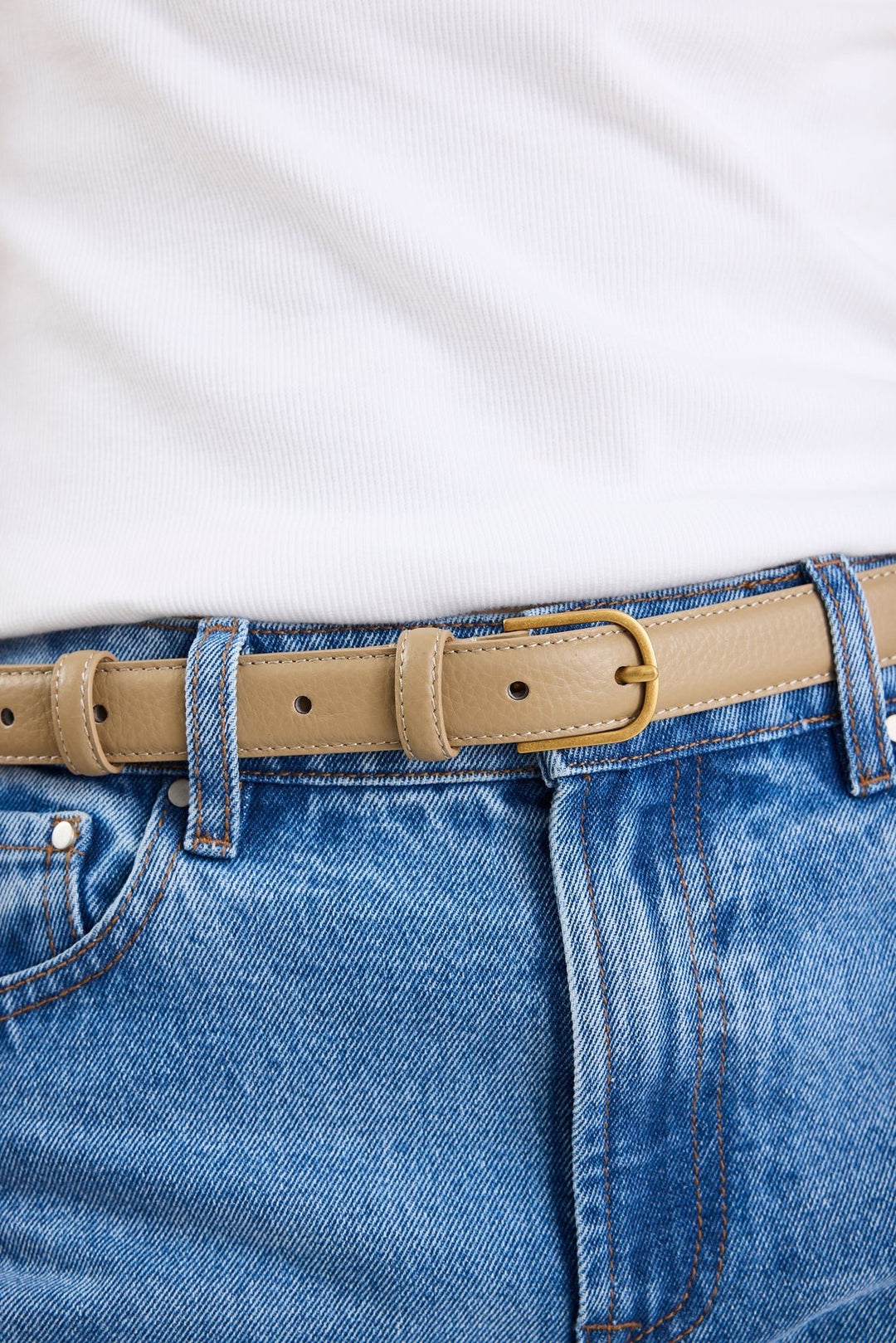 Luna Taupe Leather Matte Gold Buckle Belt - Chillis & More NZ