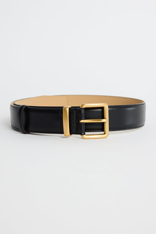 Luxe Black Leather Matte Gold Buckle Belt - Chillis & More NZ