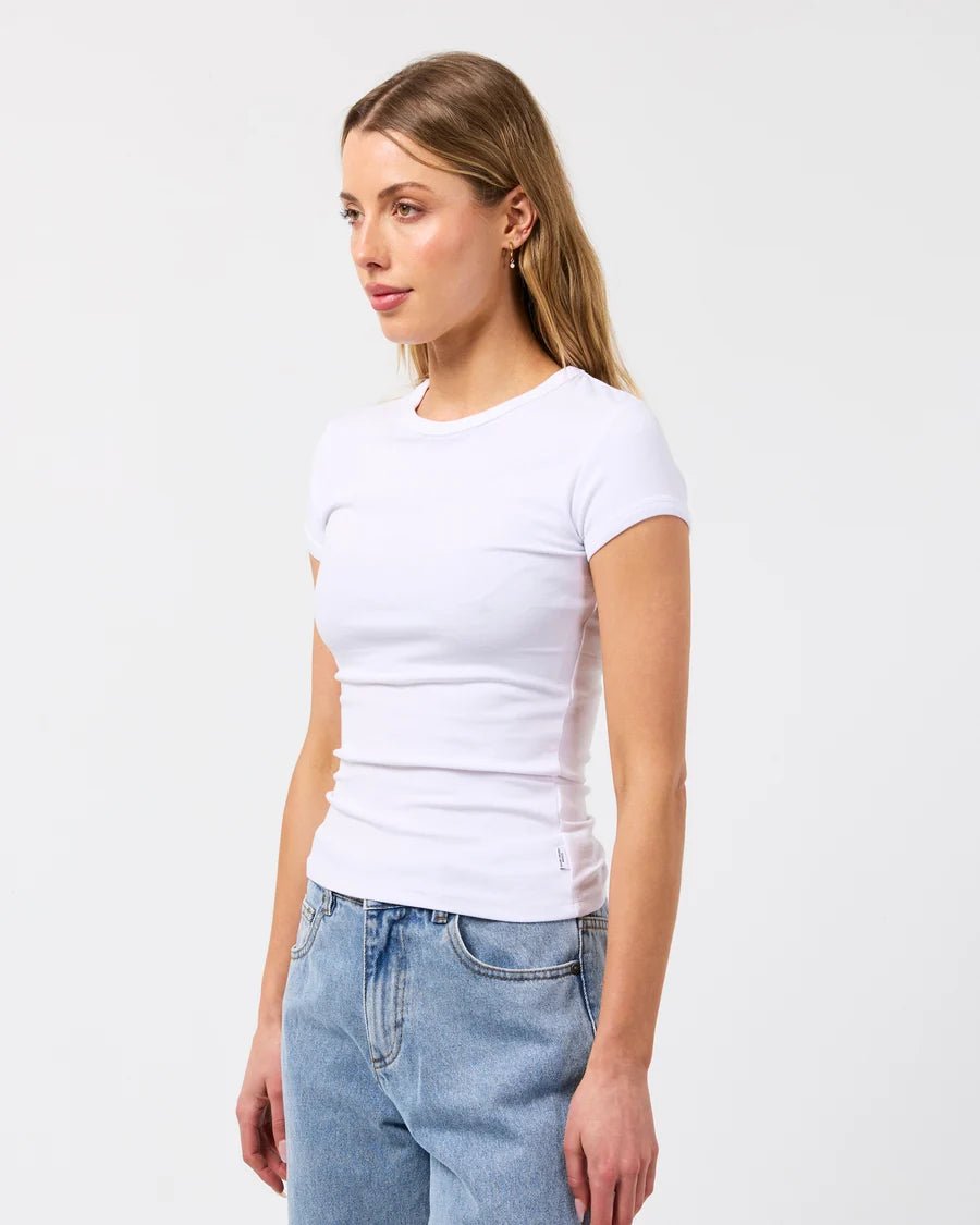 Luxe Rib Baby Tee - White - Chillis & More NZ