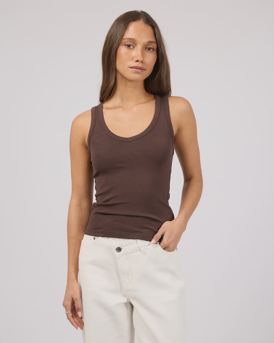 Luxe Rib Vee Tank - Chocolate - Chillis & More NZ