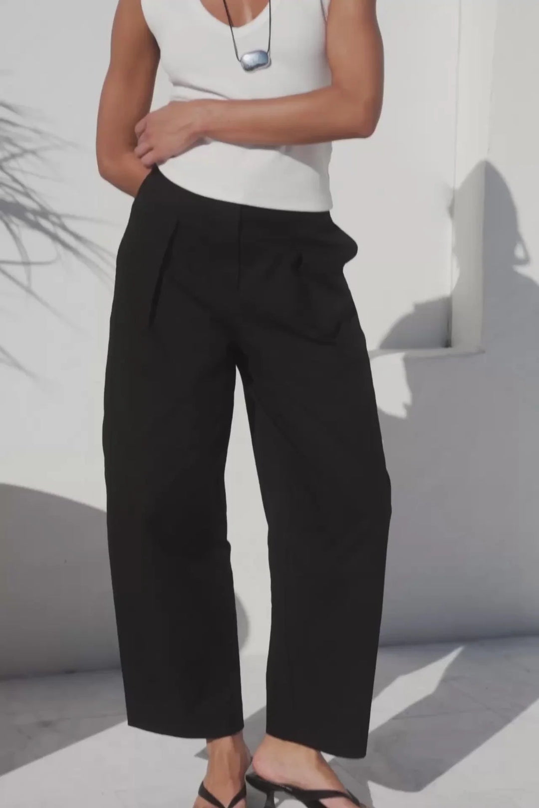 Manifesto Black Barrel Pleat Front Pants - Chillis & More NZ