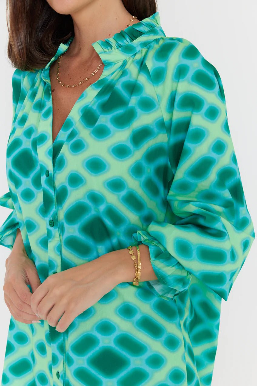 Meeka Blouse - Emerald Blue Cross Hatch - Chillis & More NZ