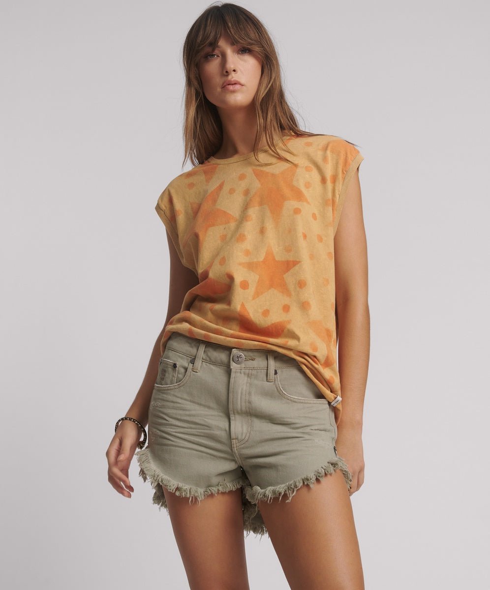 Mid Waist Outlaws Denim Shorts - Faded Khaki - Chillis & More NZ