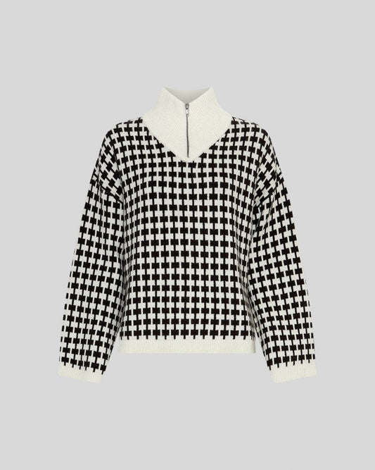 MSCH Amaria Zip Pullover - Egret/Black - Chillis & More NZ