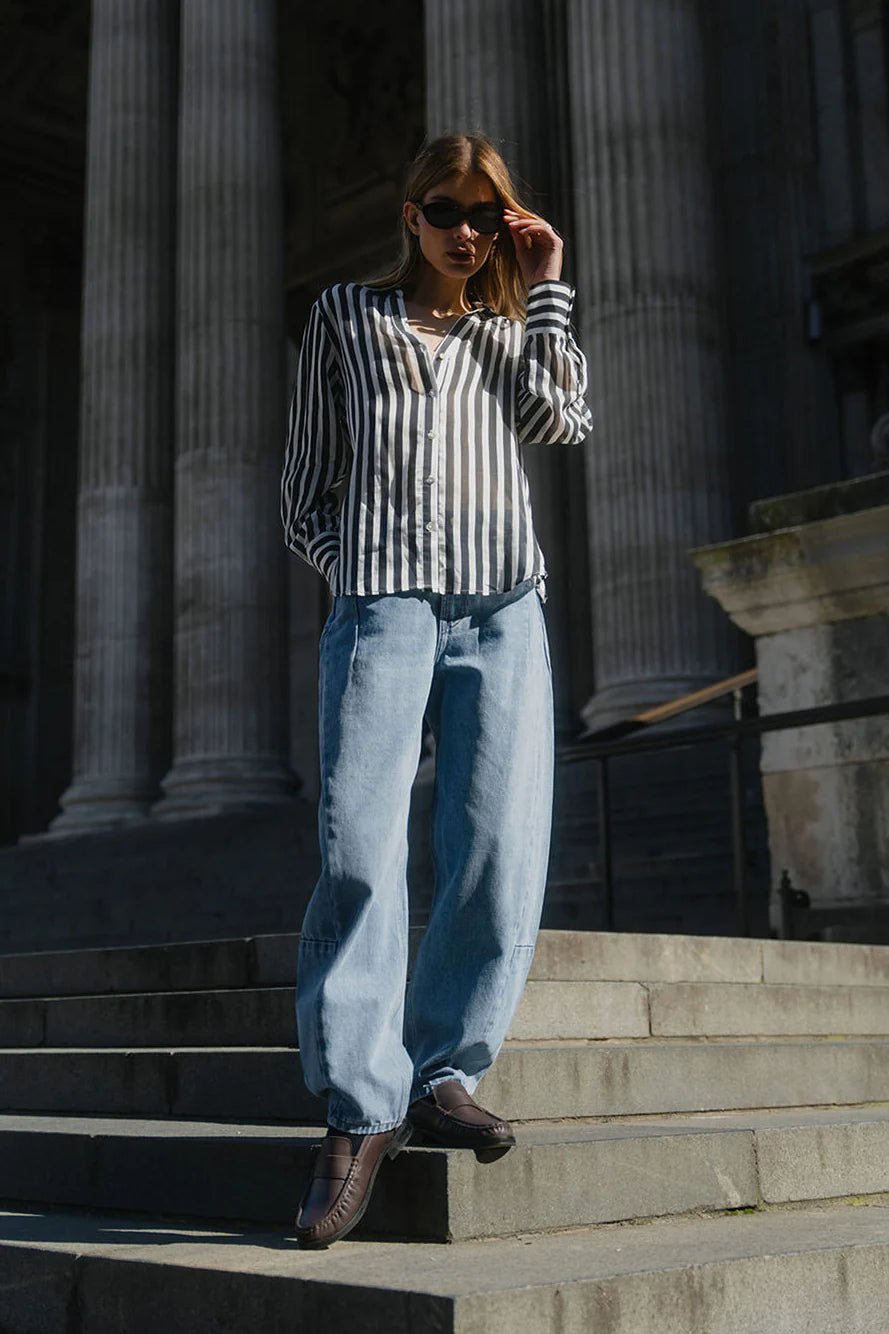 Narrative Black Stripe Semi Sheer Shirt - Chillis &amp; More NZ
