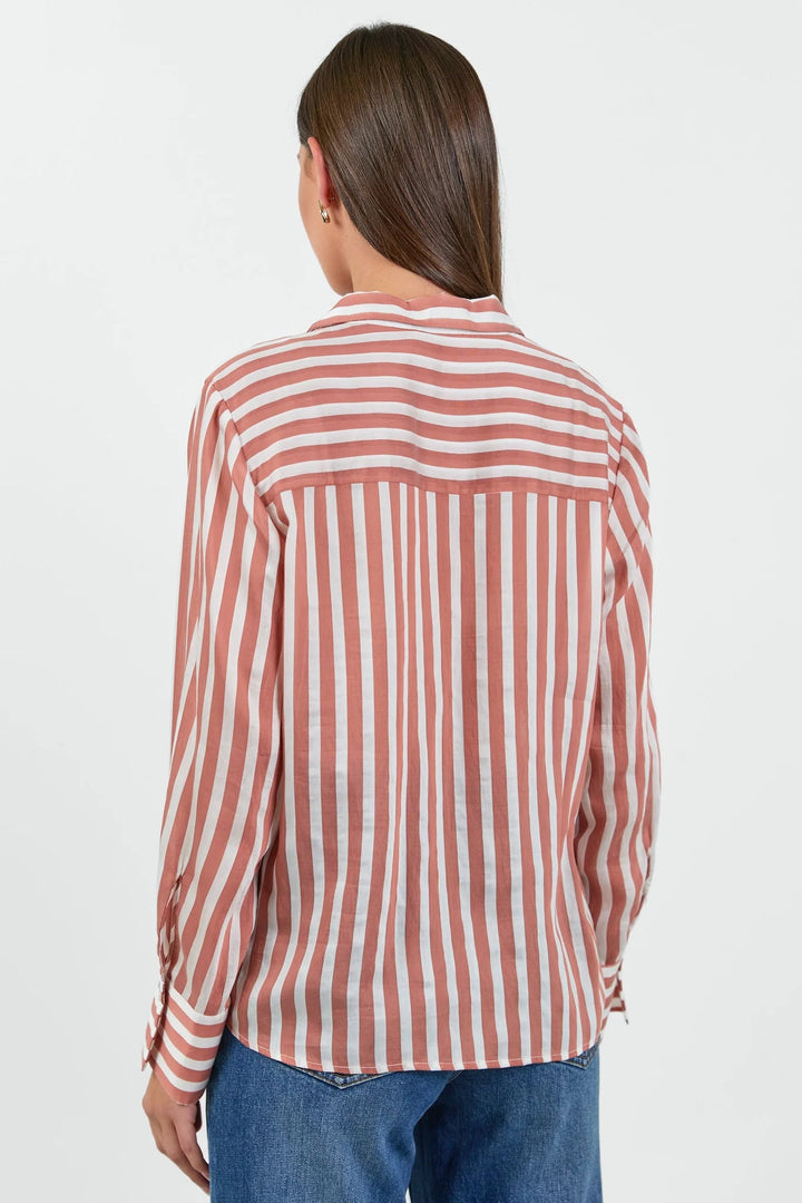 Narrative Ochre Stripe Semi Sheer Long Sleeve Shirt - Chillis &amp; More NZ