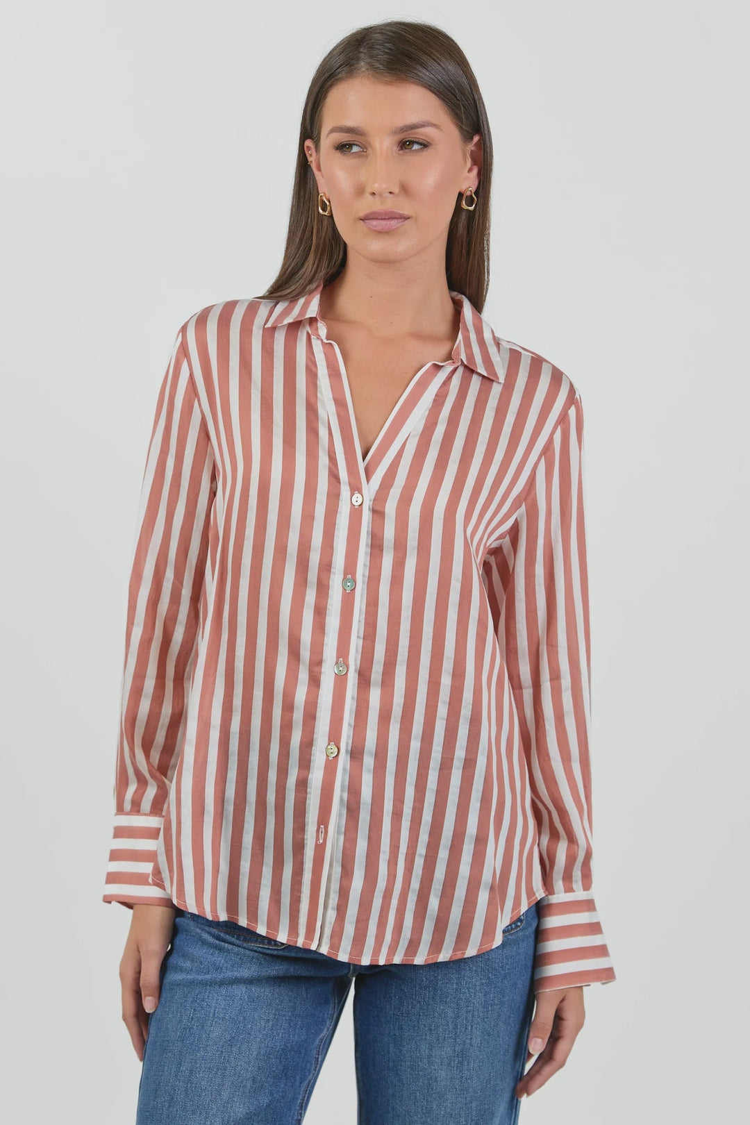 Narrative Ochre Stripe Semi Sheer Long Sleeve Shirt - Chillis &amp; More NZ