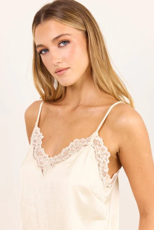 Nocturne Champagne Satin Lace Trim Cami - Chillis & More NZ